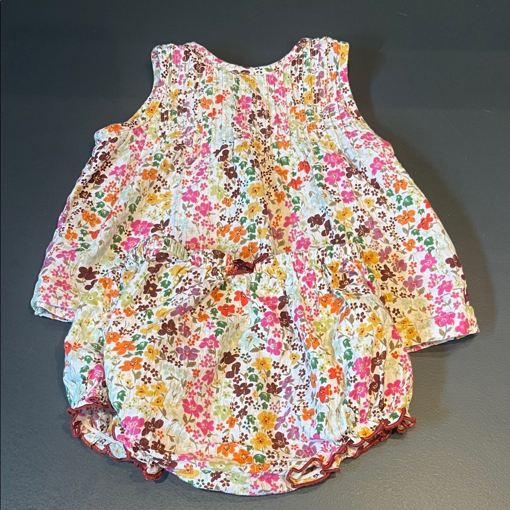 Pink Chicken Floral Girls Dress and Bloomers Set 18/24m